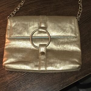 Hilary Duff Chic Gold Crossbody Bag with Chain Strap